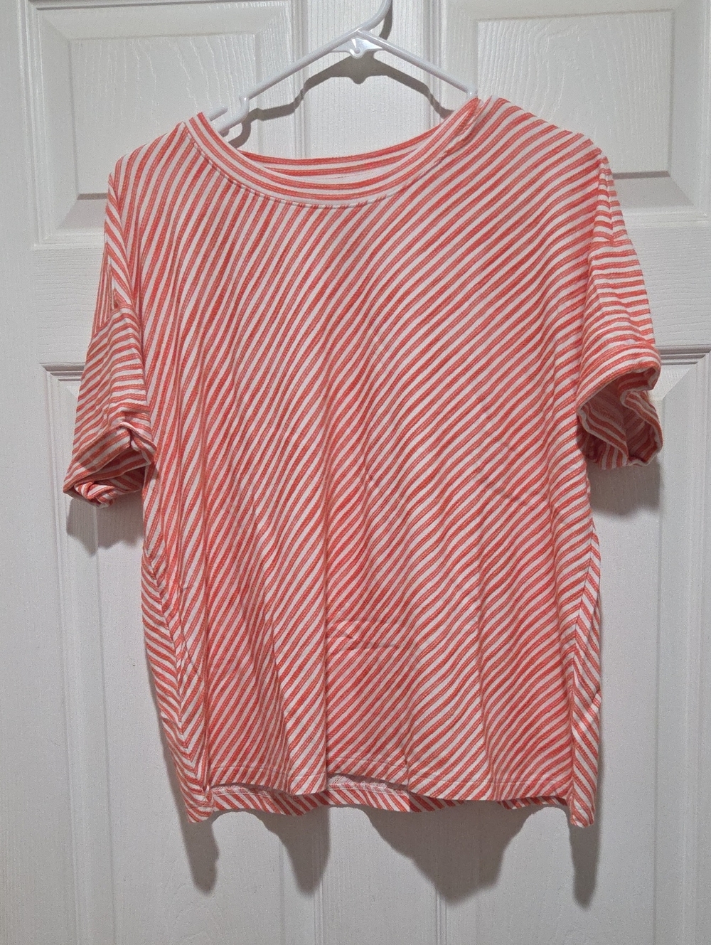 Lou & Grey Striped Short-Sleeve Tee in Coral and White